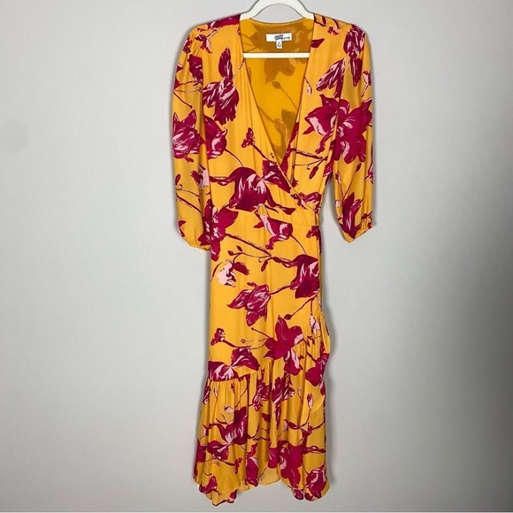 Color Me Courtney Eleanor Wrap Dress Floral Maxi Womens Medium Orange Ruffle - Picture 2 of 9